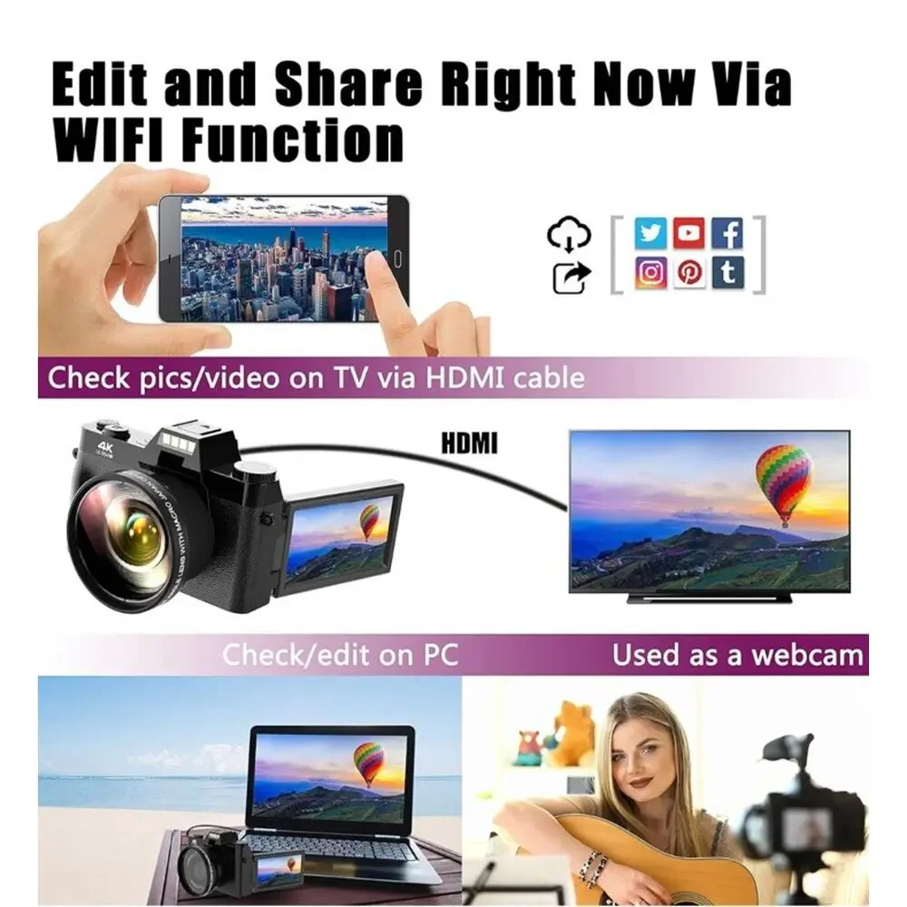Digital Camera 48MP 4k Camera Vlogging Camera for YouTube 30FPS with WI-FI